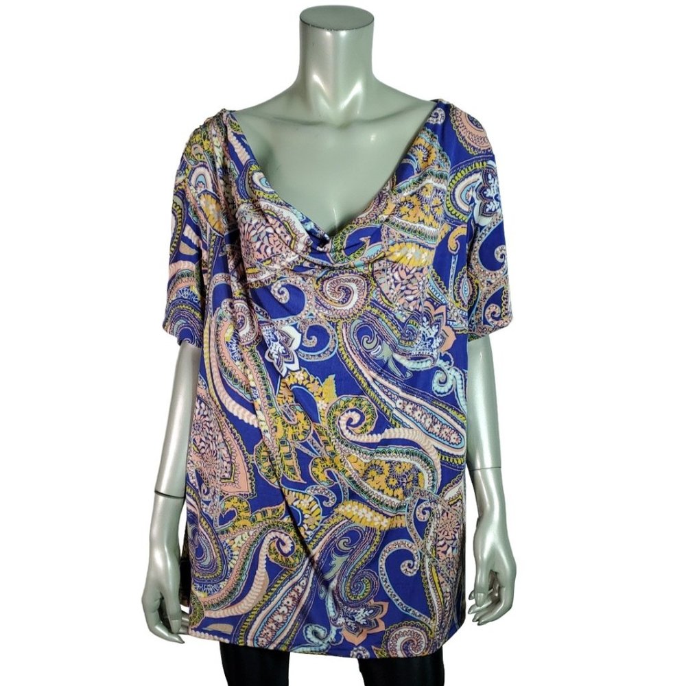 Jaclyn Smith Top Plus Size 3X Paisley Stretch Draped Neck Pullover Casual Purple